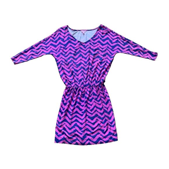 Lilly Pulitzer Cara Dress XS Pop Pink I Got Lucky Chevron Dolman Sleeve Mini - Picture 1 of 13